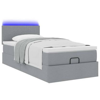 vidaXL Ottoman-Bett mit Matratze & LEDs Hellgrau 90x190 cm Stoff