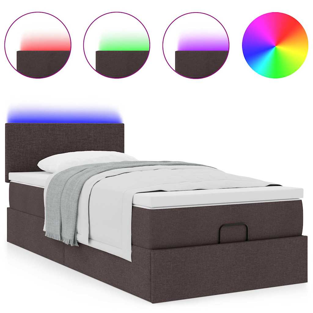 vidaXL Lit coffre avec matelas et LED Marron foncé 90x190 cm Tissu