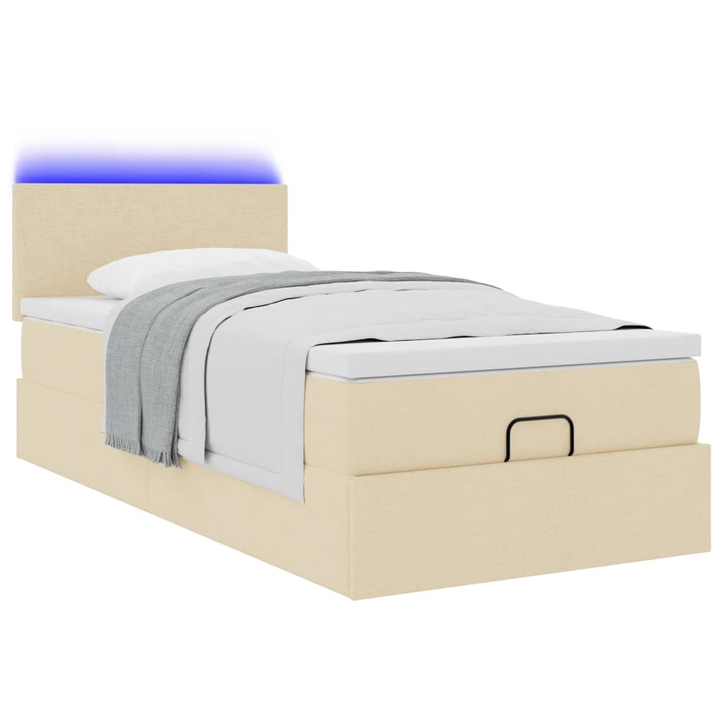 Ottoman-Bett mit Matratze & LEDs Creme 90x190 cm Stoff