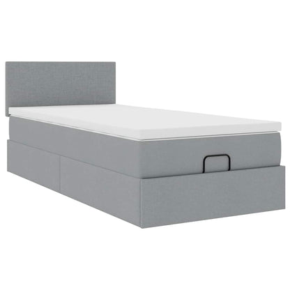 vidaXL Lit ottoman avec matelas et LED gris clair 90x200 cm tissu