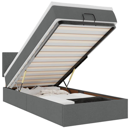 Ottomane Bett mit Matratze & LEDs Dunkelgrau 90x200 cm Stoff