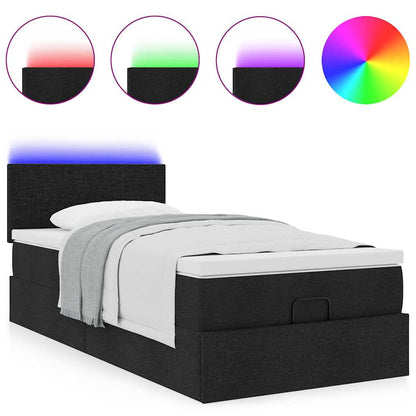 vidaXL Lit ottoman avec matelas et LED Noir 90x200 cm Tissu