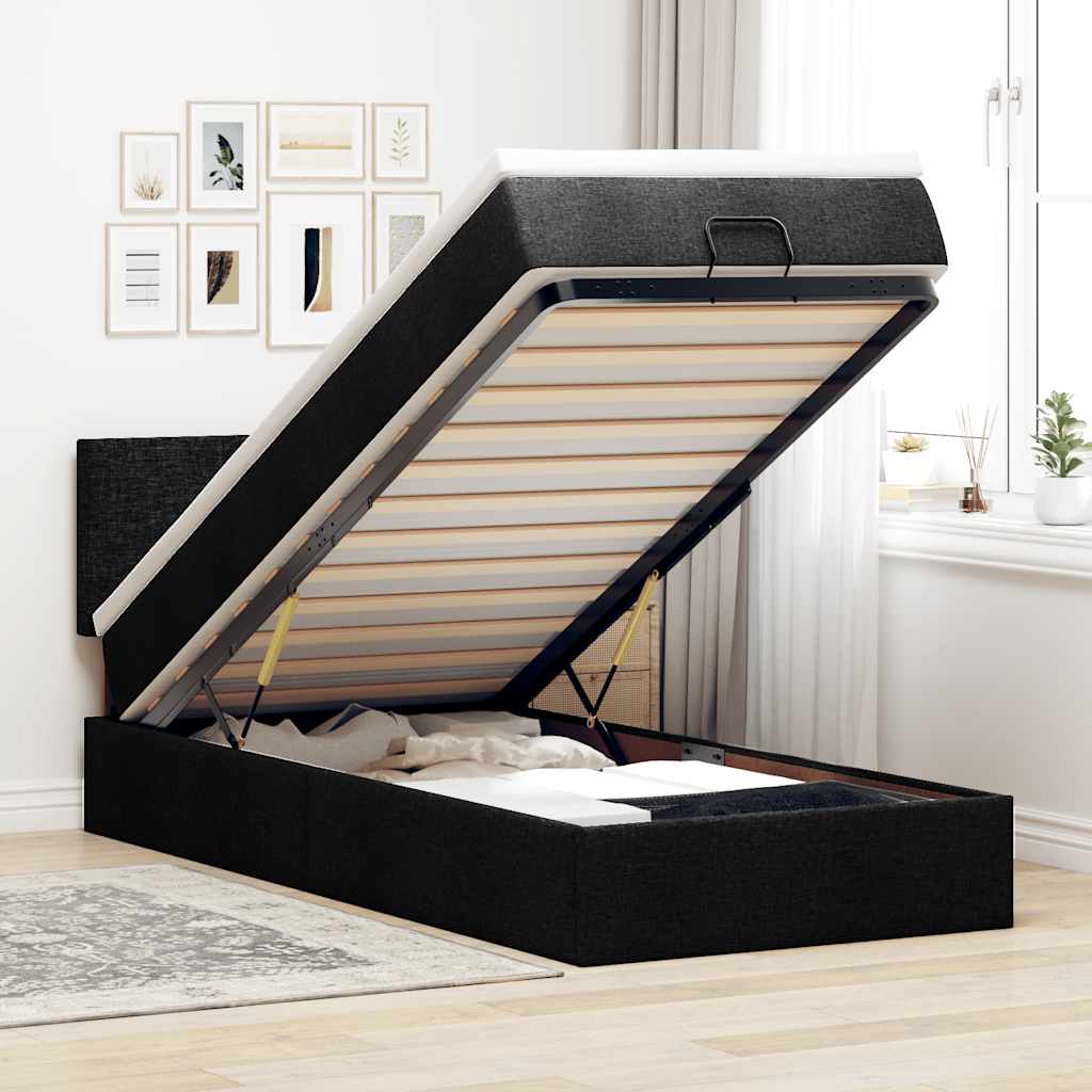 vidaXL Lit ottoman avec matelas et LED Noir 90x200 cm Tissu