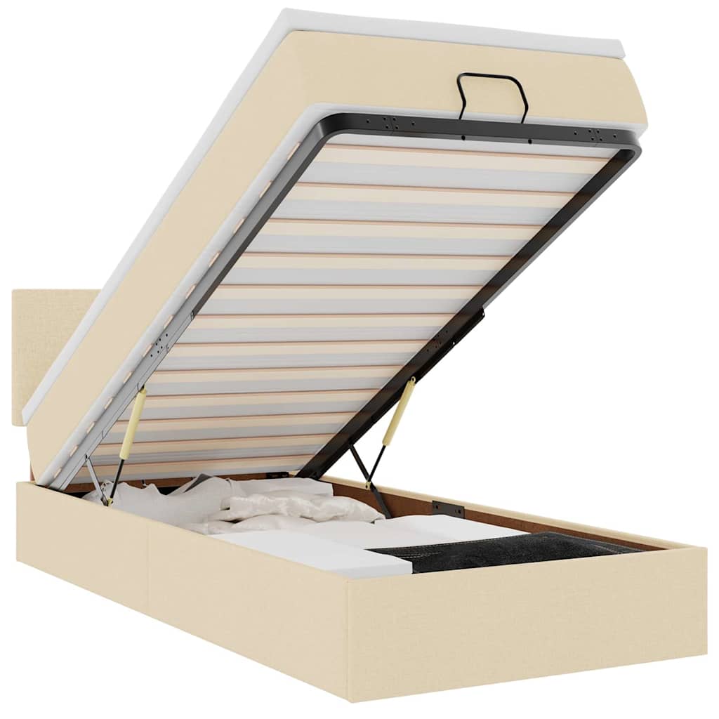 Ottomane Bett mit Matratze & LEDs Creme 90x200 cm Stoff