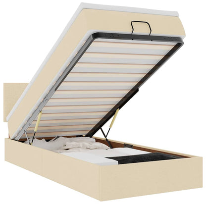 Ottomane Bett mit Matratze & LEDs Creme 90x200 cm Stoff