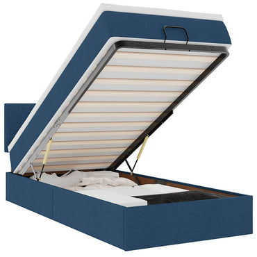 vidaXL Ottomane Bett mit Matratze & LEDs Blau 90x200 cm Stoff