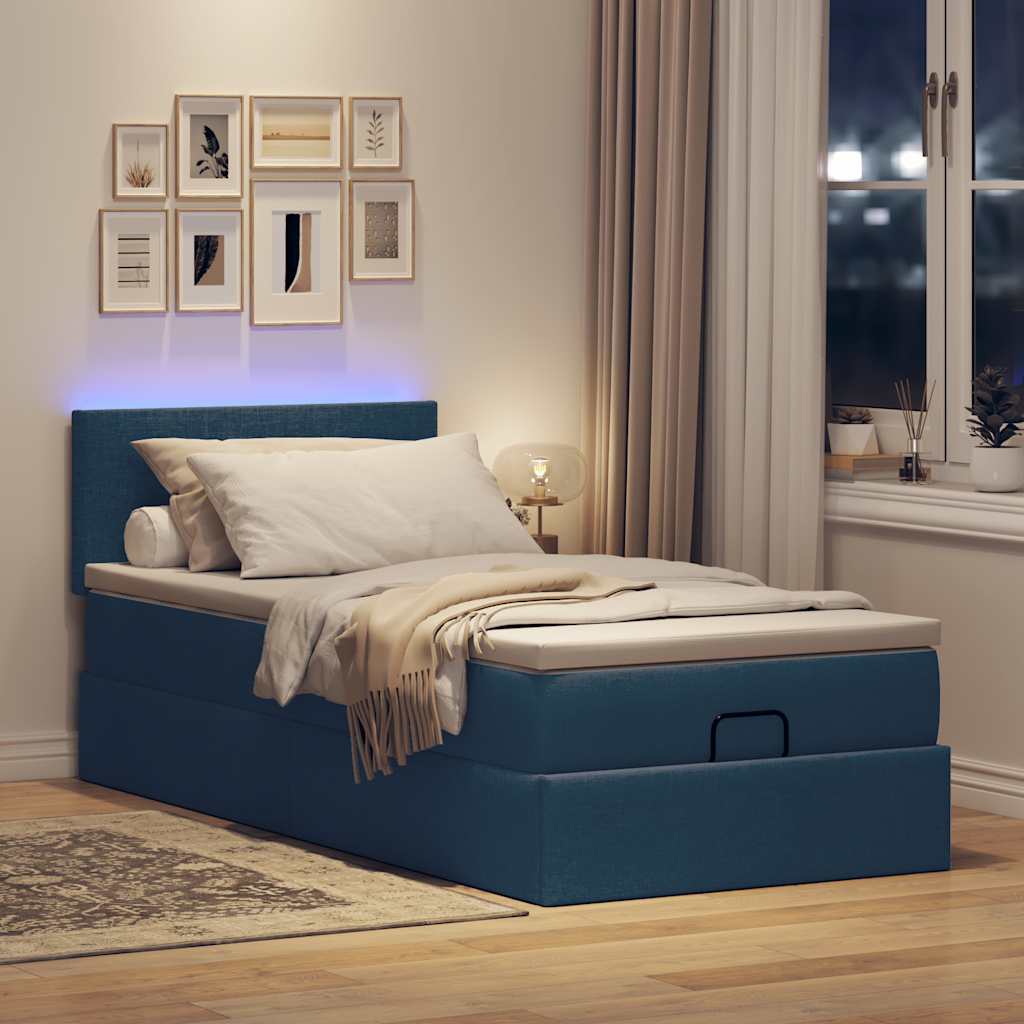 vidaXL Ottomane Bett mit Matratze & LEDs Blau 90x200 cm Stoff