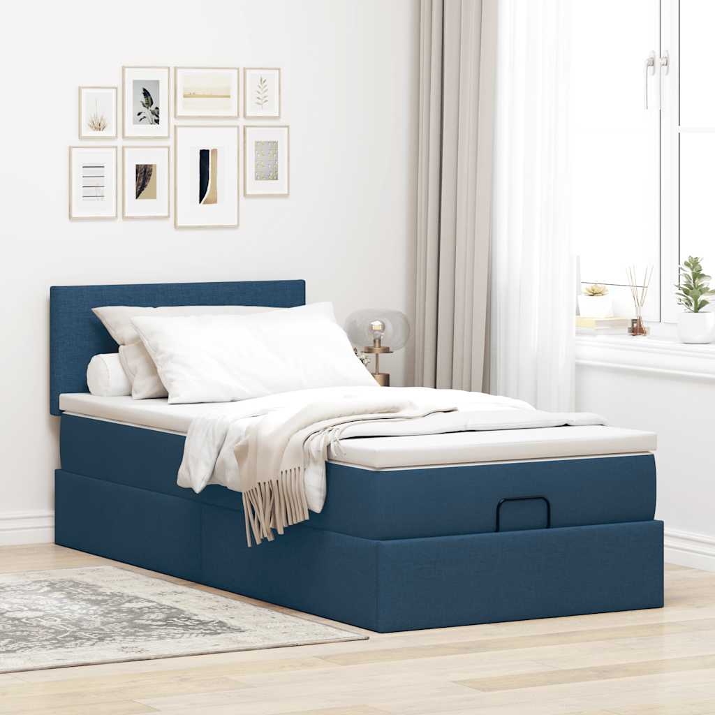 vidaXL Ottomane Bett mit Matratze & LEDs Blau 90x200 cm Stoff