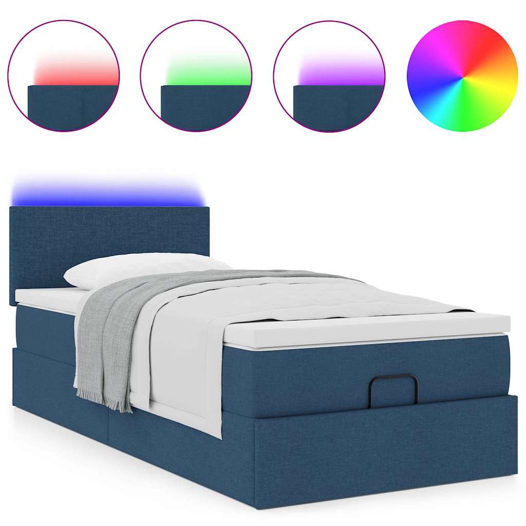 vidaXL Ottomane Bett mit Matratze & LEDs Blau 90x200 cm Stoff