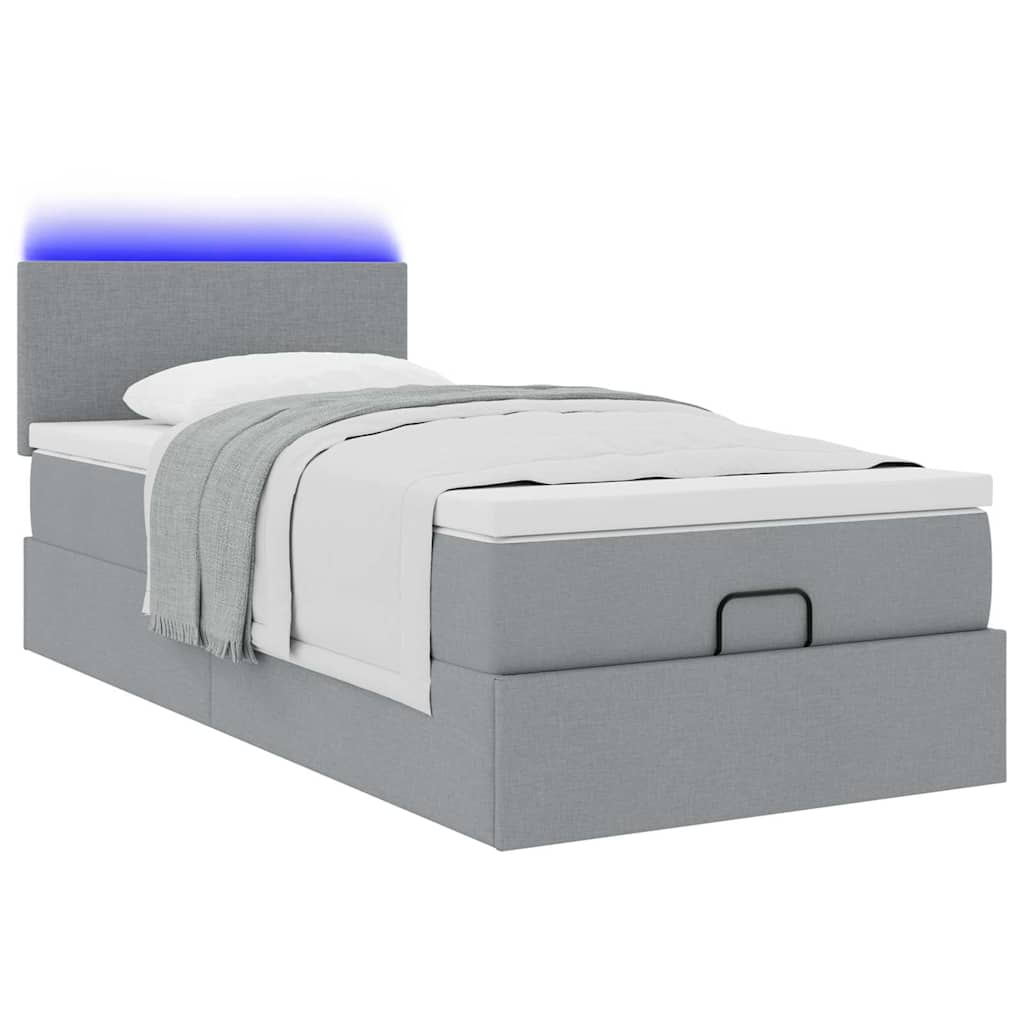 vidaXL Ottoman-Bett mit Matratze & LEDs Hellgrau 100x200 cm Stoff