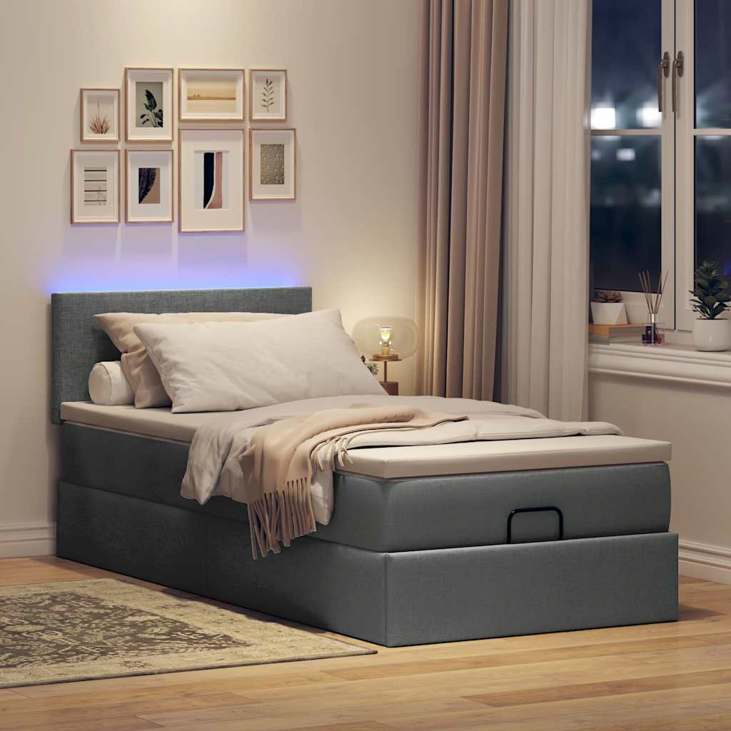 vidaXL Lit ottoman avec matelas et LED gris foncé 100x200 cm Tissu