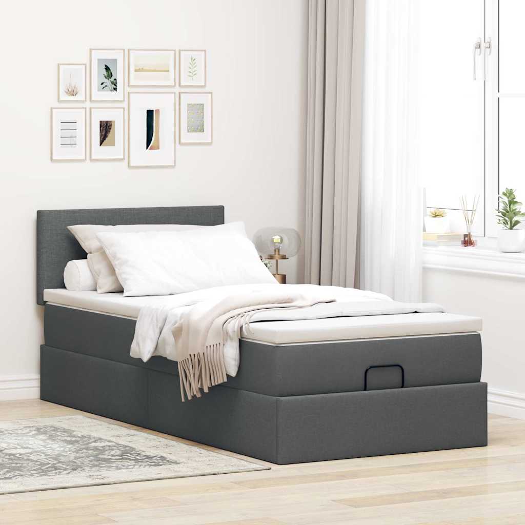 vidaXL Lit ottoman avec matelas et LED gris foncé 100x200 cm Tissu