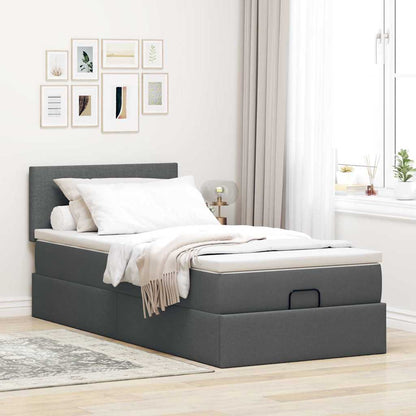vidaXL Lit ottoman avec matelas et LED gris foncé 100x200 cm Tissu