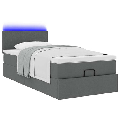 vidaXL Lit ottoman avec matelas et LED gris foncé 100x200 cm Tissu