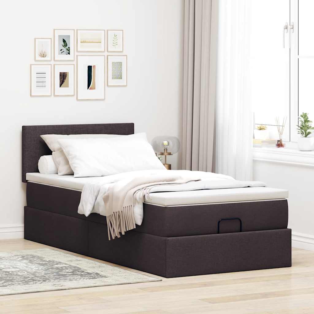 vidaXL Ottoman-Bett mit Matratze & LEDs Dunkelbraun 100x200 cm Stoff