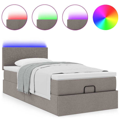 vidaXL Ottoman-Bett mit Matratze & LEDs Taupe 100x200 cm Stoff