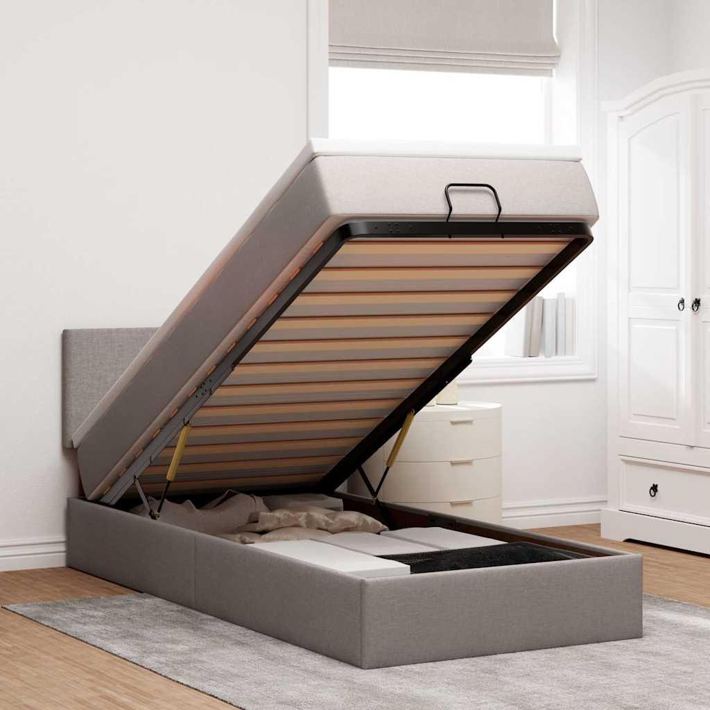 vidaXL Ottoman-Bett mit Matratze & LEDs Taupe 100x200 cm Stoff