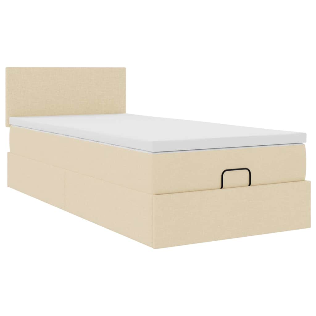 Ottoman-Bett mit Matratze & LEDs Creme 100x200 cm Stoff
