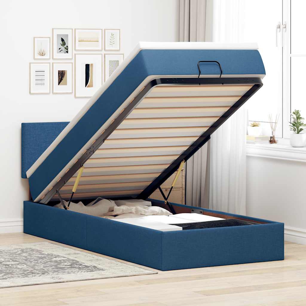 vidaXL Ottomane Bett mit Matratze & LEDs Blau 100x200 cm Stoff