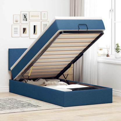 vidaXL Ottomane Bett mit Matratze & LEDs Blau 100x200 cm Stoff