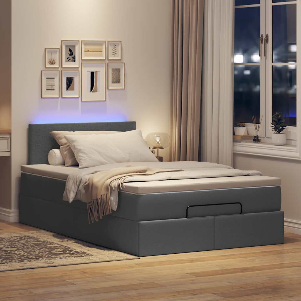 vidaXL Ottomane Bett mit Matratze & LEDs Dunkelgrau 120x190 cm Stoff