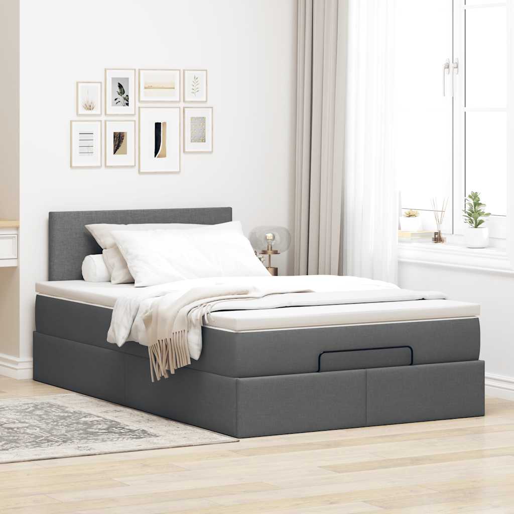 vidaXL Ottomane Bett mit Matratze & LEDs Dunkelgrau 120x190 cm Stoff