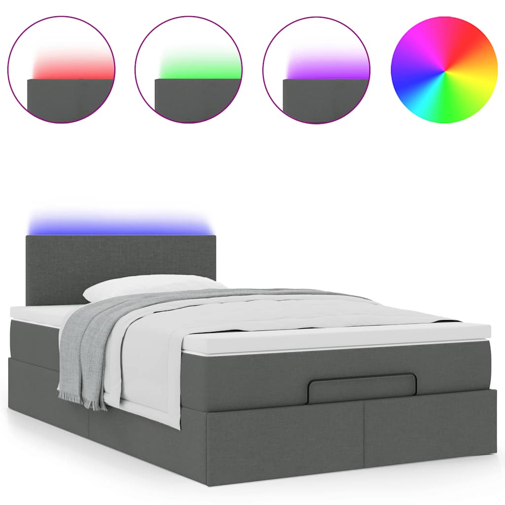 vidaXL Ottomane Bett mit Matratze & LEDs Dunkelgrau 120x190 cm Stoff