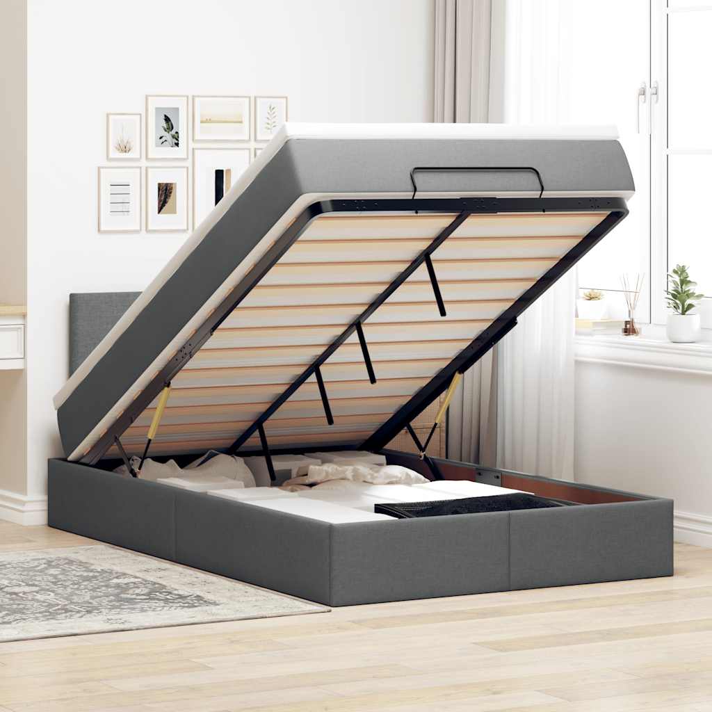 vidaXL Ottomane Bett mit Matratze & LEDs Dunkelgrau 120x190 cm Stoff
