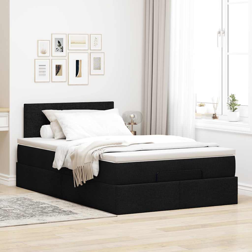 vidaXL Ottomane Bett mit Matratze & LEDs Schwarz 120x190 cm Stoff