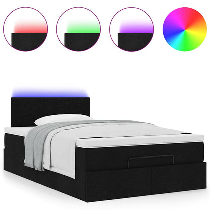 vidaXL Ottomane Bett mit Matratze & LEDs Schwarz 120x190 cm Stoff