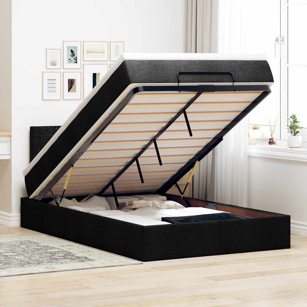 vidaXL Ottomane Bett mit Matratze & LEDs Schwarz 120x190 cm Stoff
