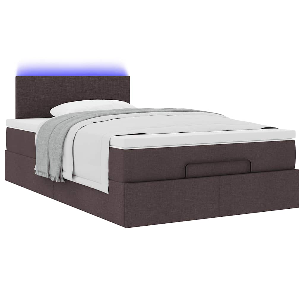 vidaXL Ottoman-Bett mit Matratze & LEDs Dunkelbraun 120x190 cm Stoff
