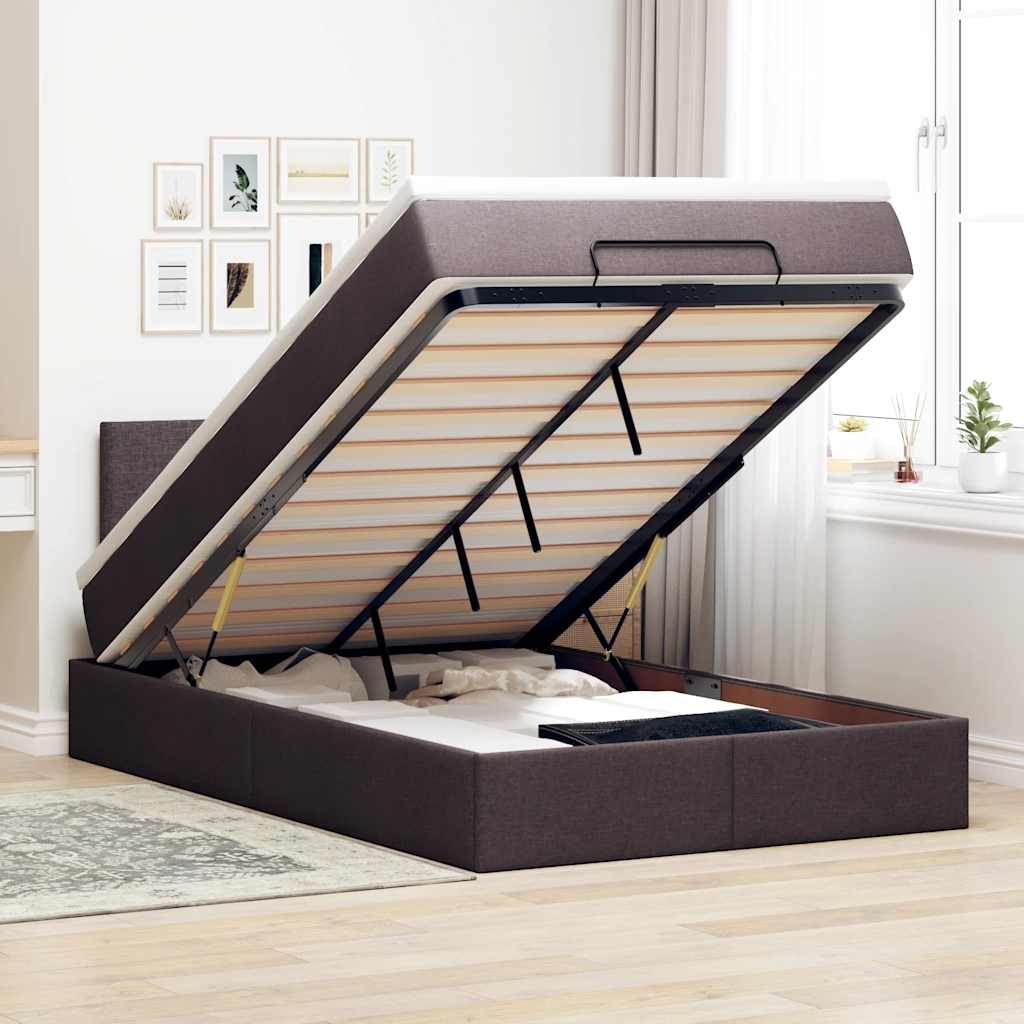 vidaXL Ottoman-Bett mit Matratze & LEDs Dunkelbraun 120x190 cm Stoff