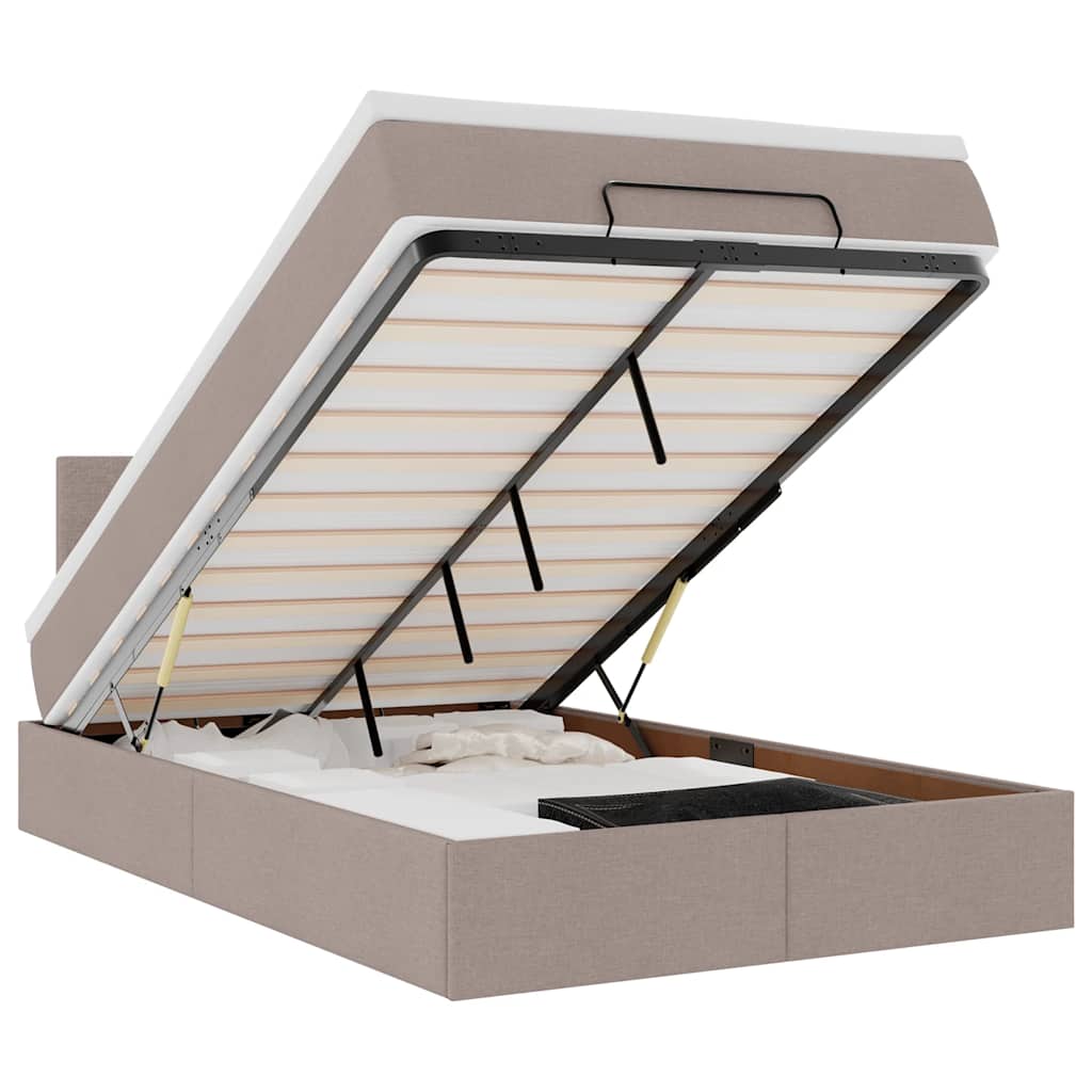 Ottomane Bett mit Matratze & LEDs Taupe 120x190 cm Stoff