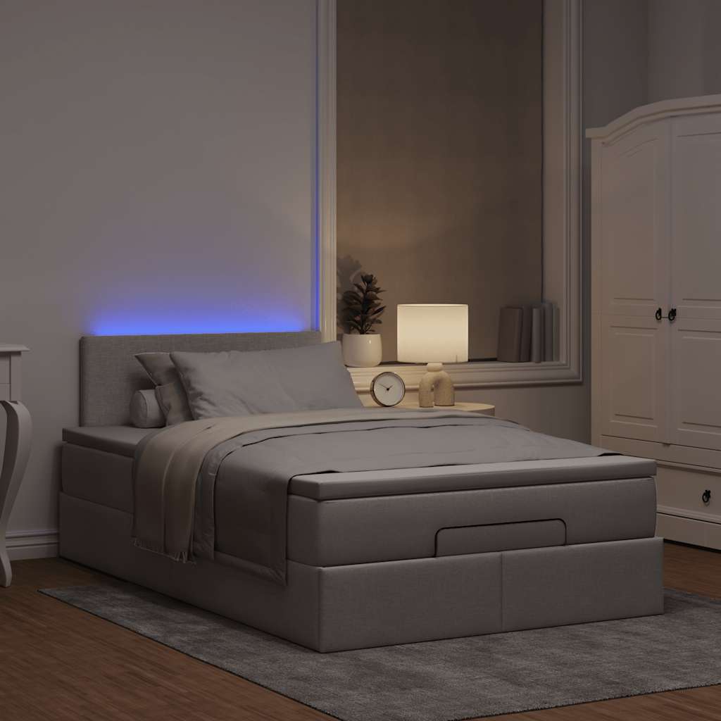 Ottomane Bett mit Matratze & LEDs Taupe 120x190 cm Stoff
