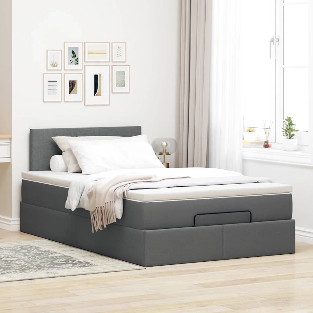 vidaXL Ottomane Bett mit Matratze & LEDs Dunkelgrau 120x200 cm Stoff