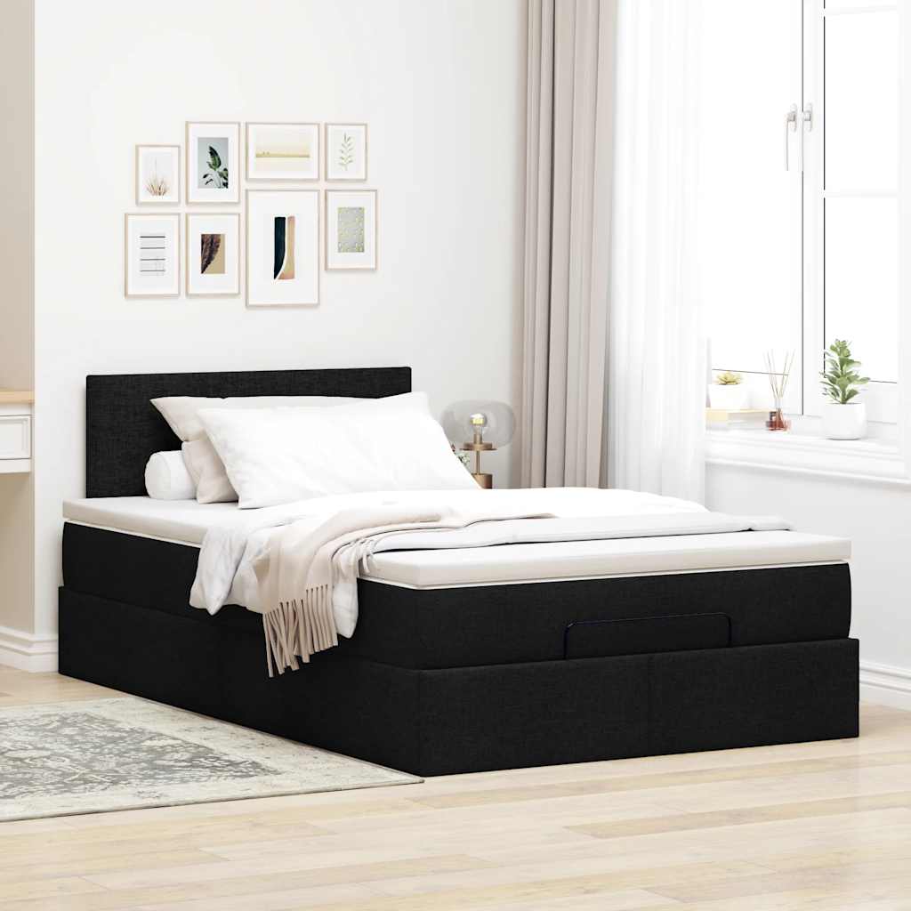 vidaXL Ottoman-Bett mit Matratze & LEDs Schwarz 120x200 cm Stoff