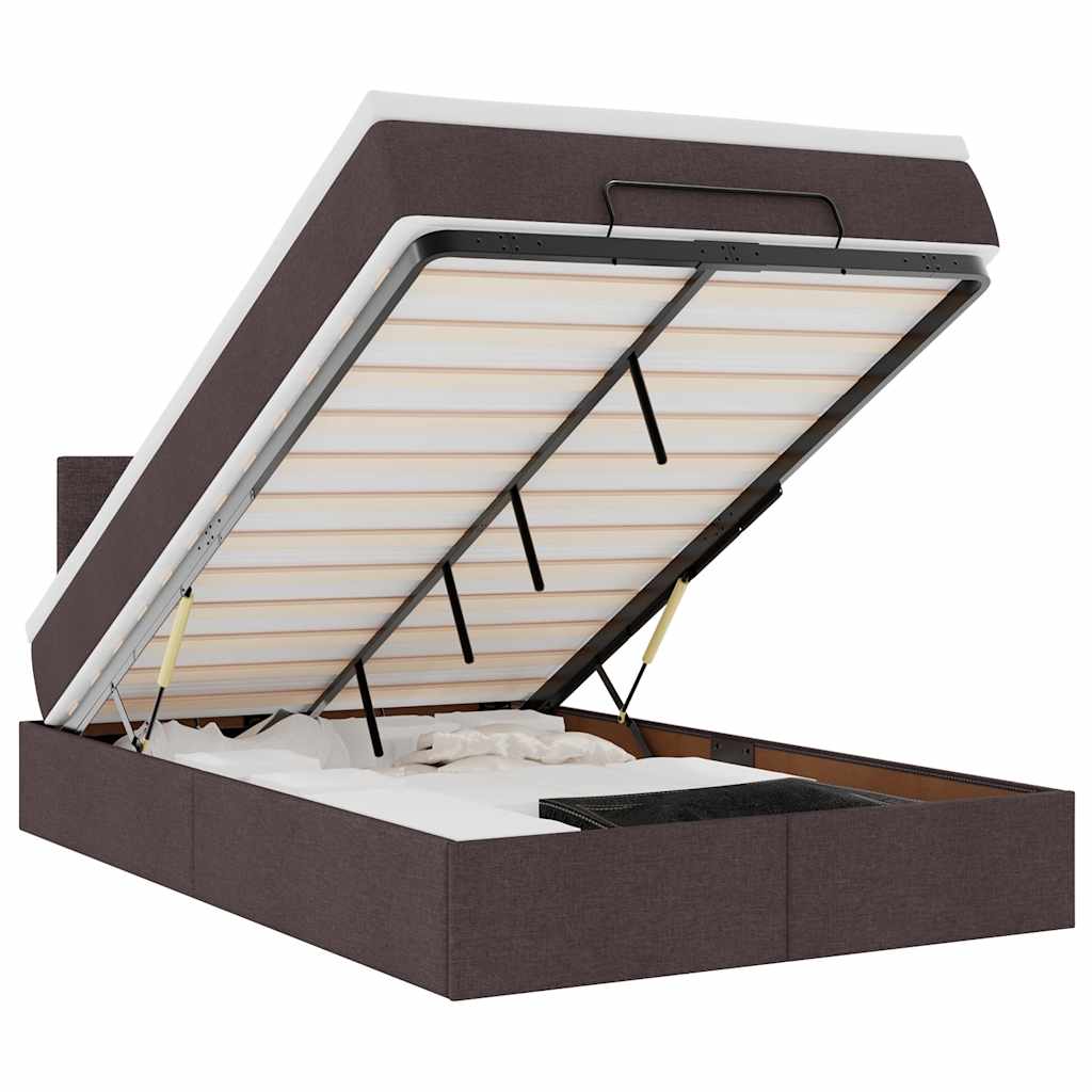 vidaXL Ottoman-Bett mit Matratze & LEDs Dunkelbraun 120x200 cm Stoff