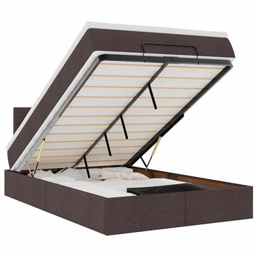vidaXL Ottoman-Bett mit Matratze & LEDs Dunkelbraun 120x200 cm Stoff