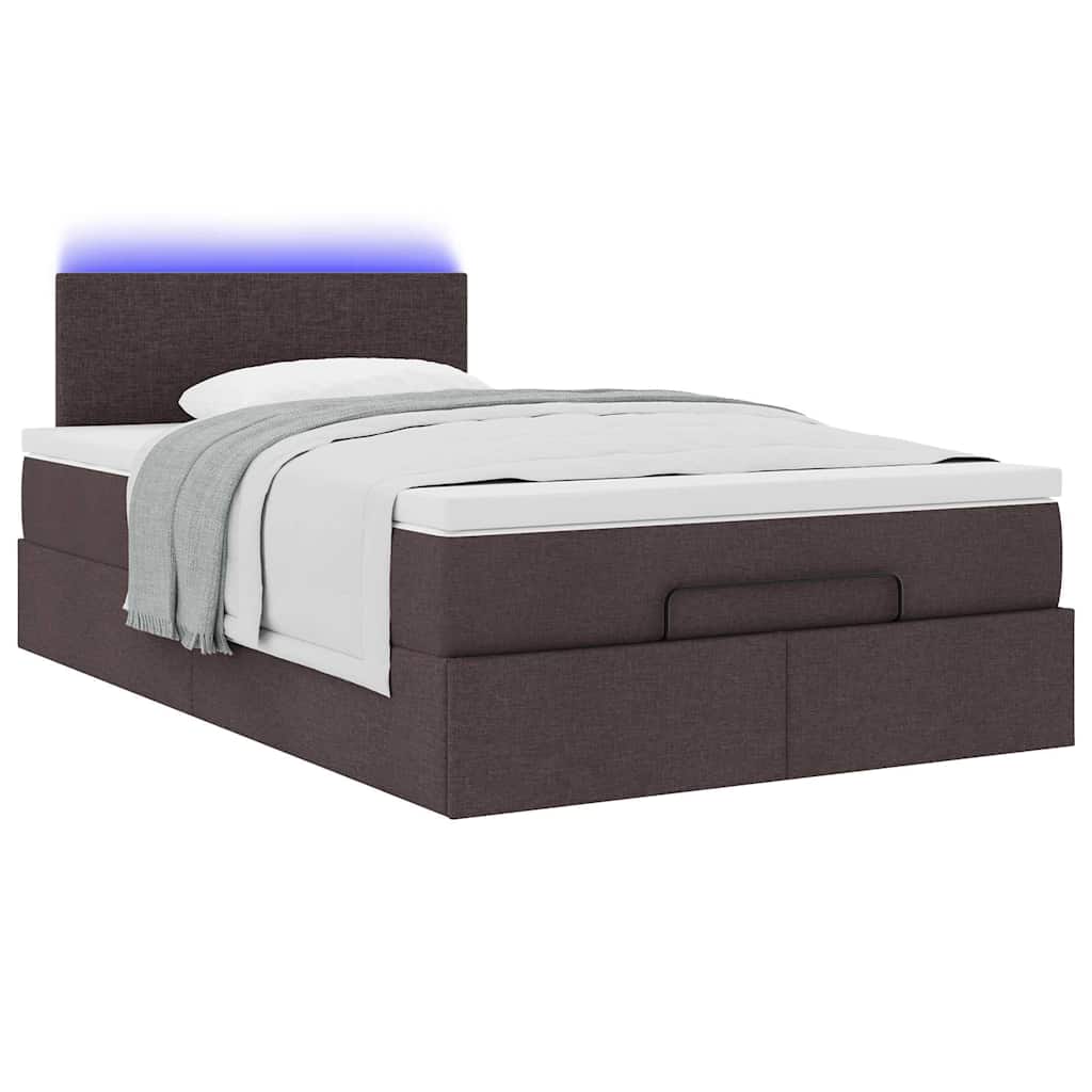 vidaXL Ottoman-Bett mit Matratze & LEDs Dunkelbraun 120x200 cm Stoff