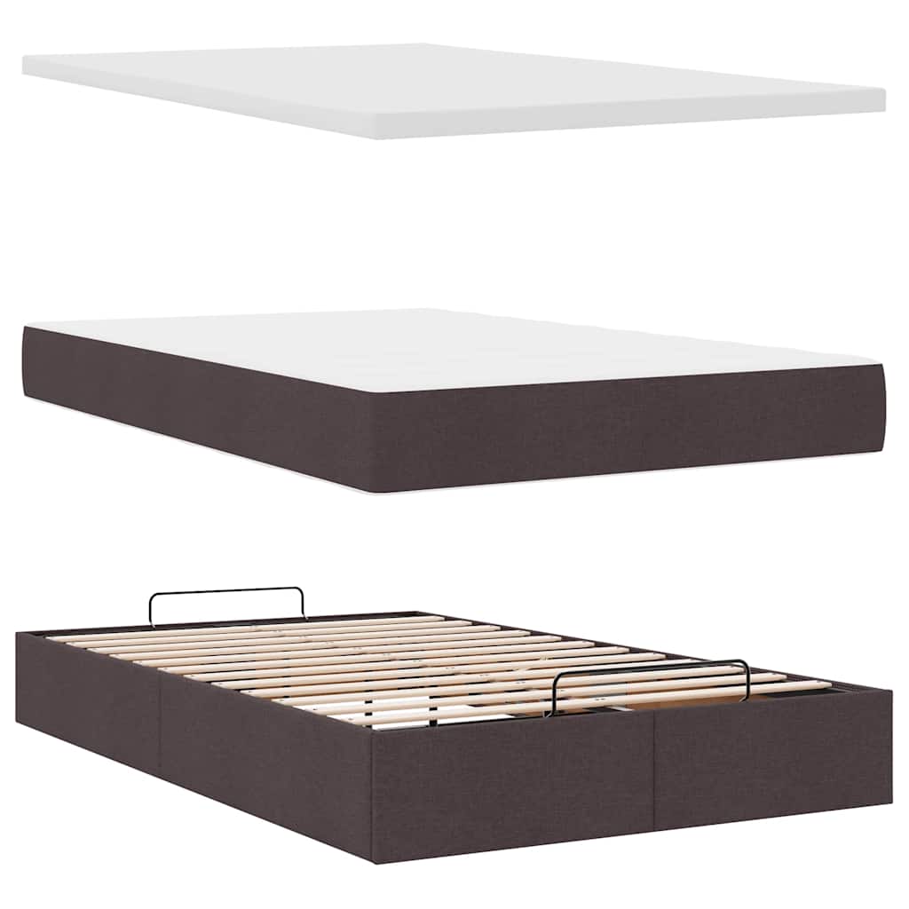 vidaXL Ottoman-Bett mit Matratze & LEDs Dunkelbraun 120x200 cm Stoff