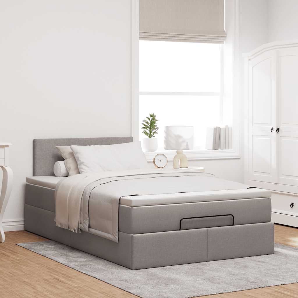 vidaXL Ottoman-Bett mit Matratze & LEDs Taupe 120x200 cm Stoff