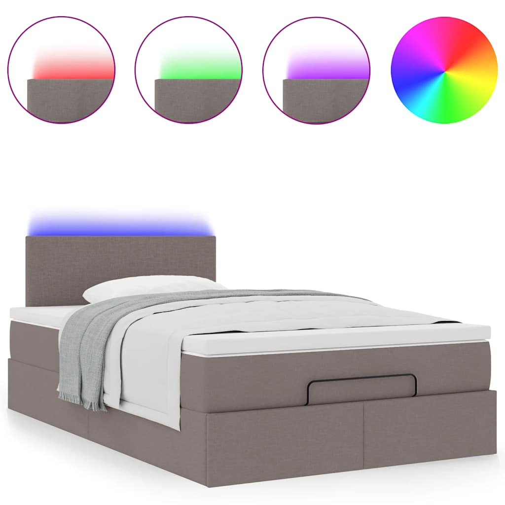 vidaXL Ottoman-Bett mit Matratze & LEDs Taupe 120x200 cm Stoff