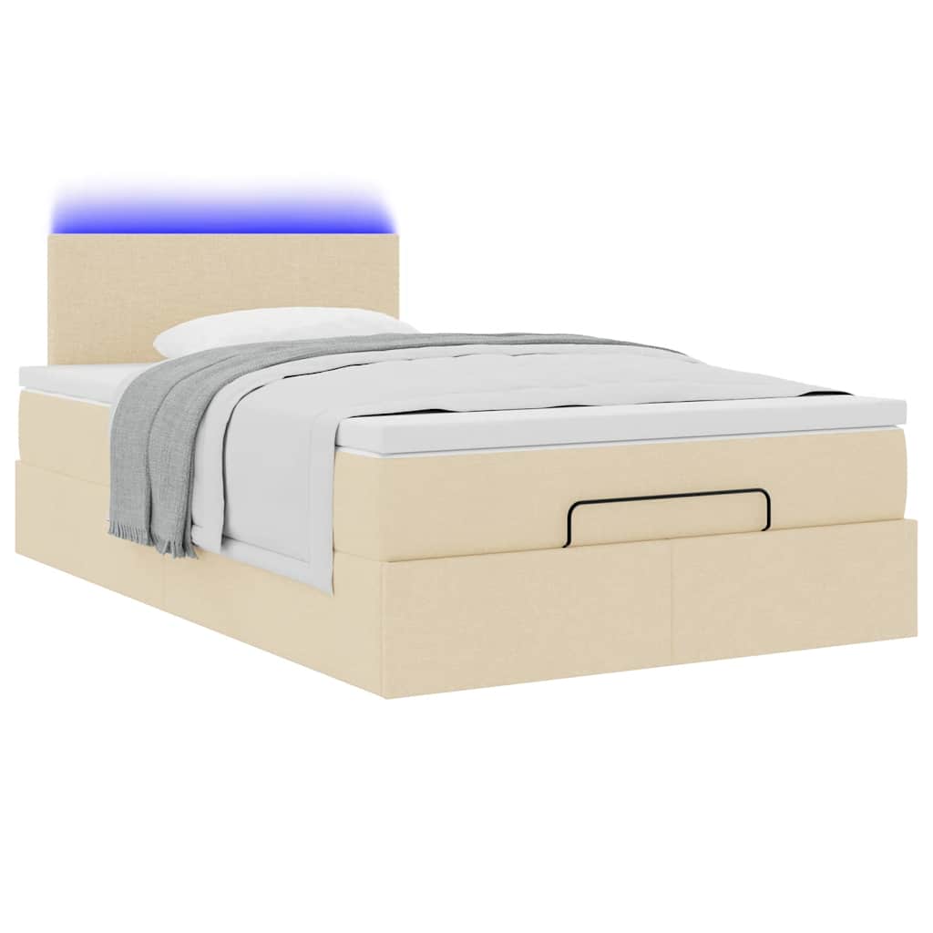 vidaXL Ottoman-Bett mit Matratze & LEDs Creme 120x200 cm Stoff