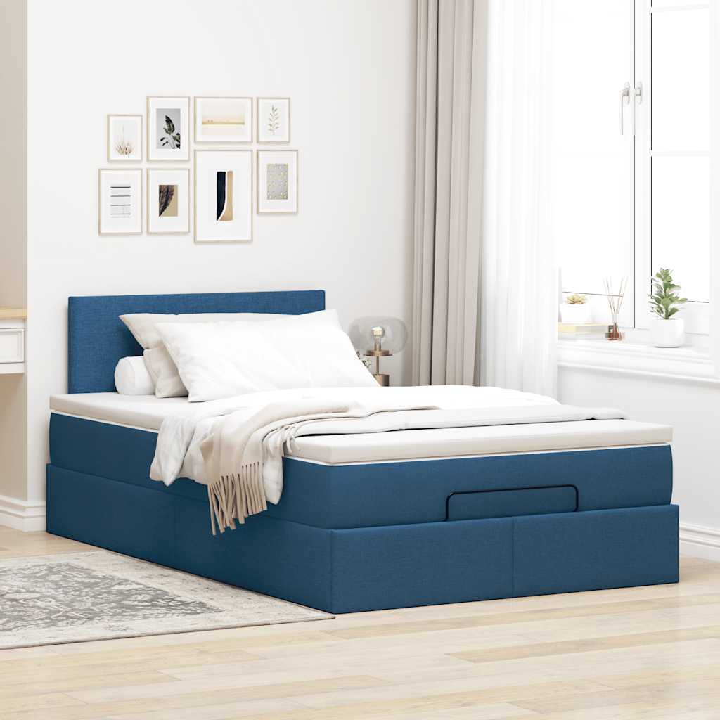 vidaXL Ottomane Bett mit Matratze & LEDs Blau 120x200 cm Stoff