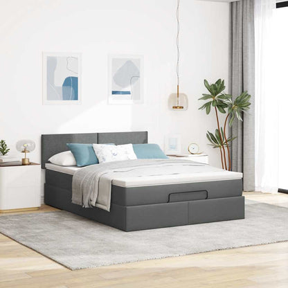 vidaXL Ottomane Bett mit Matratze & LEDs Dunkelgrau 140x190 cm Stoff