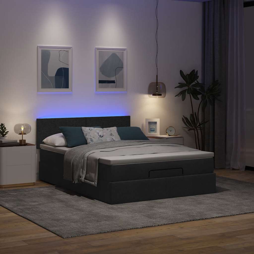 Ottomane Bett mit Matratze & LEDs Schwarz 140x190 cm Stoff