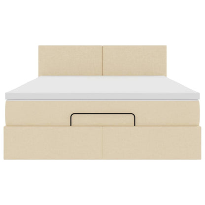 Ottomane Bett mit Matratze & LEDs Creme 140x190 cm Stoff