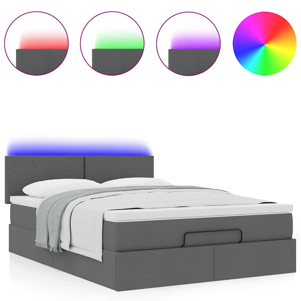 vidaXL Ottomane Bett mit Matratze & LEDs Dunkelgrau 140x200 cm Stoff