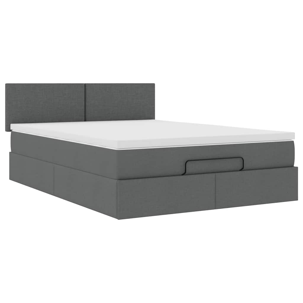 vidaXL Ottomane Bett mit Matratze & LEDs Dunkelgrau 140x200 cm Stoff